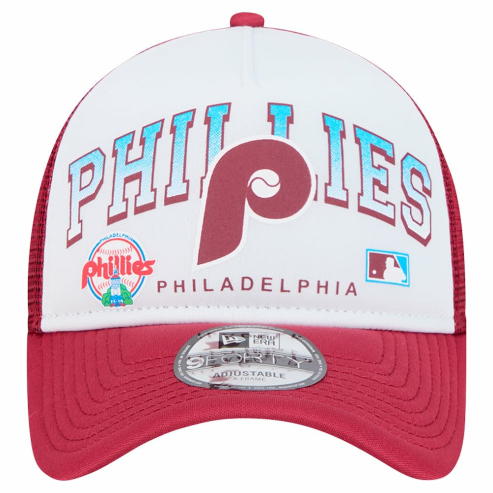 Philadelphia Phillies New Era Retro Wordmark 9FORTY A-Frame Trucker Adjustable Hat - MLB