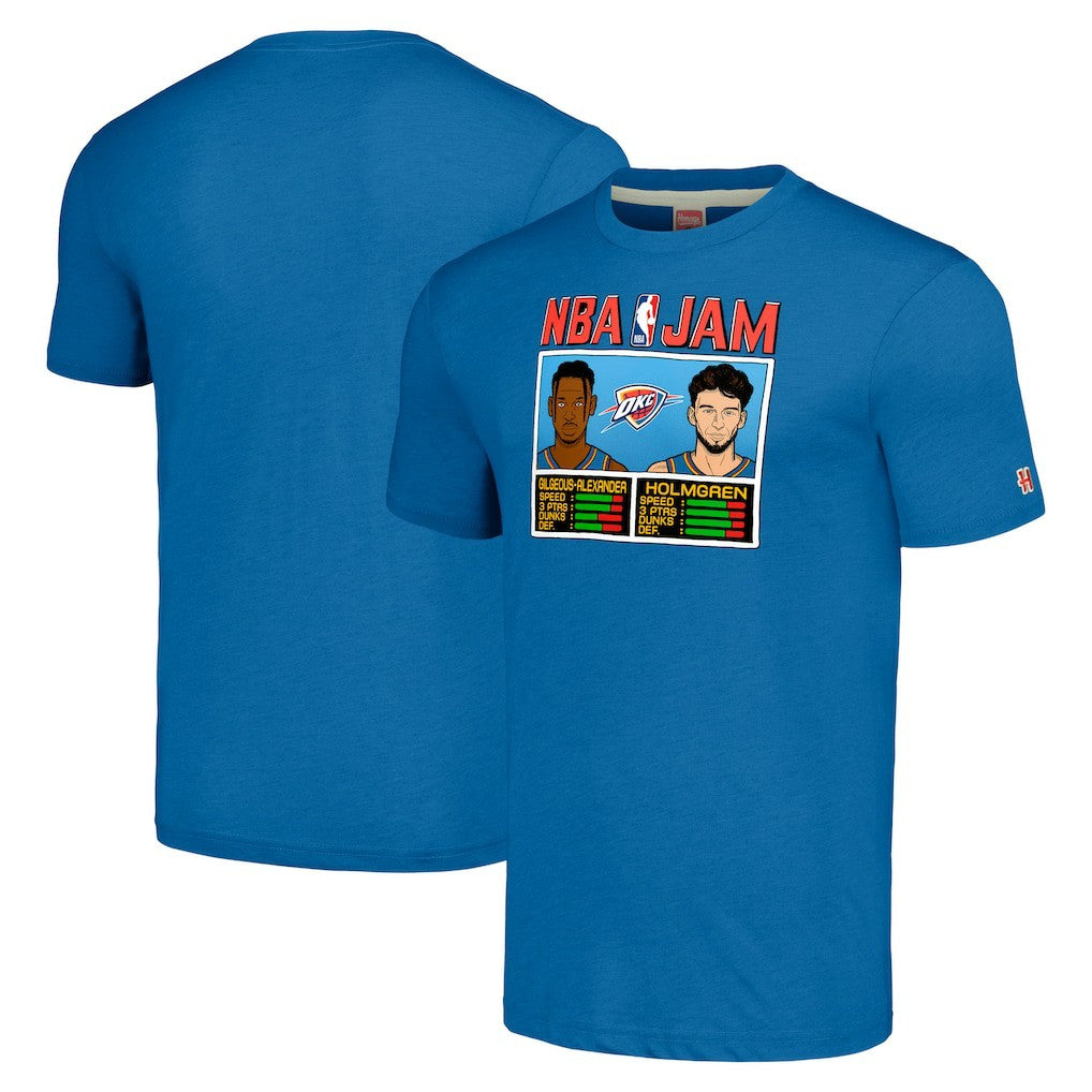Shai Gilgeous-Alexander & Chet Holmgren Oklahoma City Thunder Homage Unisex NBA Jam Tri-Blend T-Shirt Blue - NBA