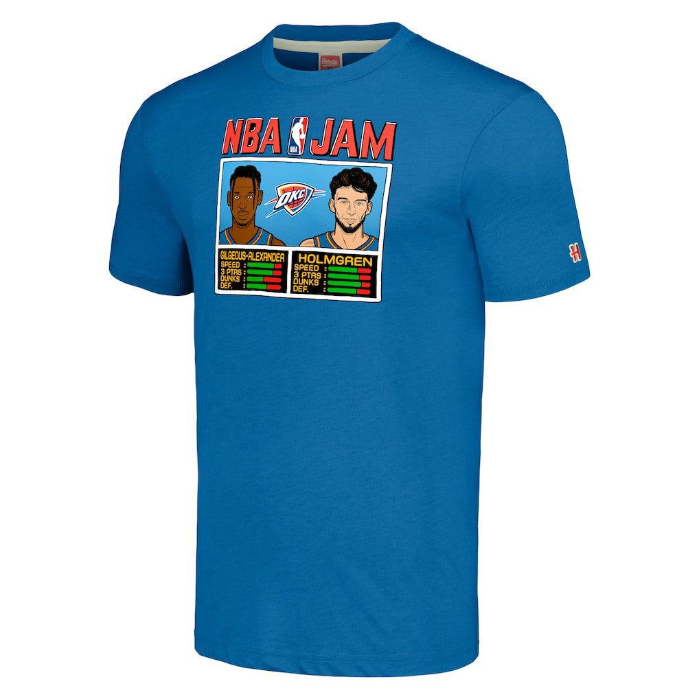Shai Gilgeous-Alexander & Chet Holmgren Oklahoma City Thunder Homage Unisex NBA Jam Tri-Blend T-Shirt Blue - NBA