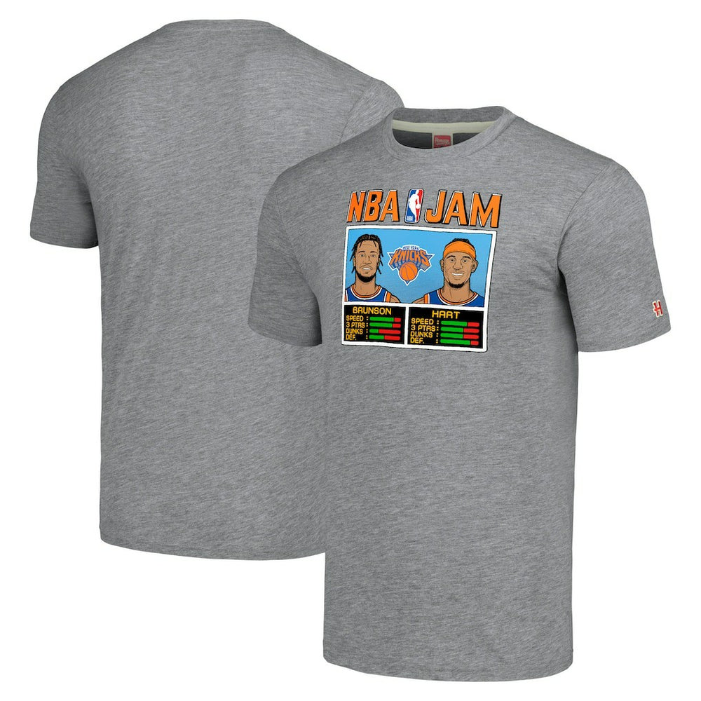 Jalen Brunson & Josh Hart New York Knicks Homage Unisex NBA Jam Tri-Blend T-Shirt Gray - NBA