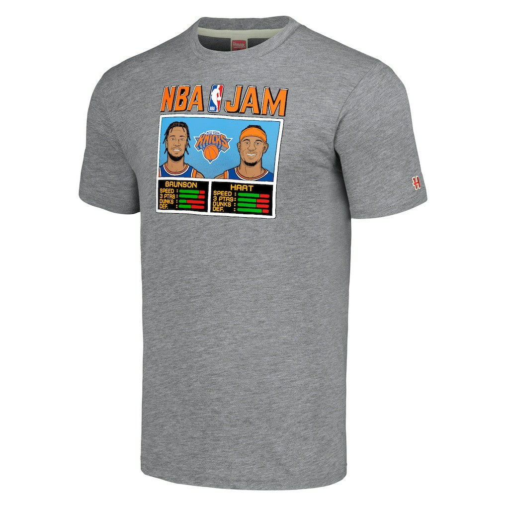Jalen Brunson & Josh Hart New York Knicks Homage Unisex NBA Jam Tri-Blend T-Shirt Gray - NBA