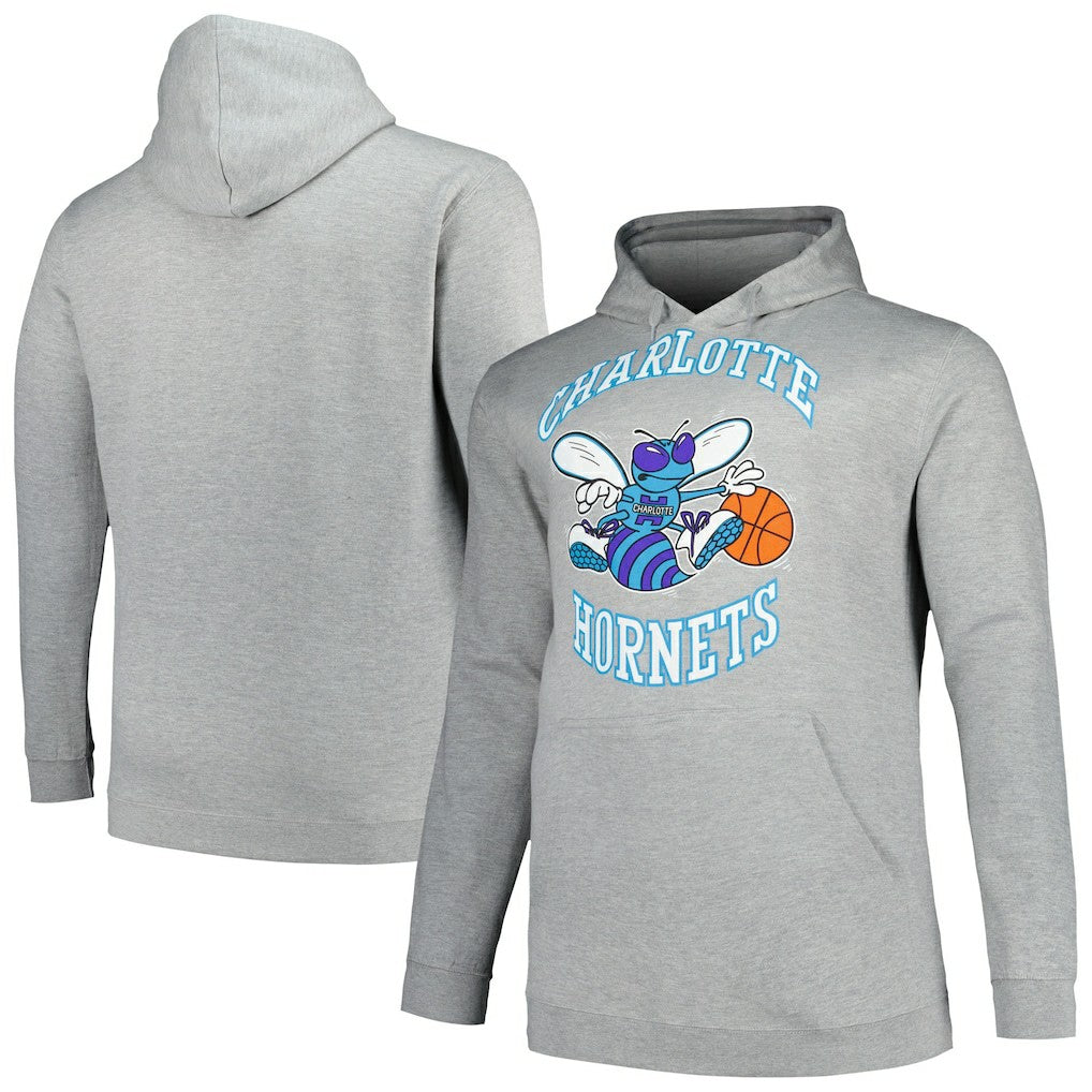 Charlotte Hornets Hardwood Classics Big & Tall Pullover Hoodie Heather Gray - NBA
