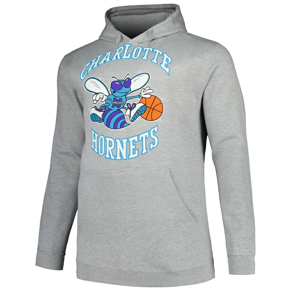 Charlotte Hornets Hardwood Classics Big & Tall Pullover Hoodie Heather Gray - NBA