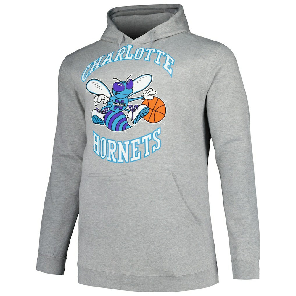 Charlotte Hornets Hardwood Classics Big & Tall Pullover Hoodie Heather Gray - NBA