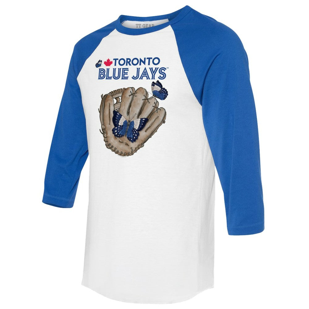Toronto Blue Jays Tiny Turnip Unisex Butterfly Glove 3/4-Sleeve Raglan T-Shirt - MLB