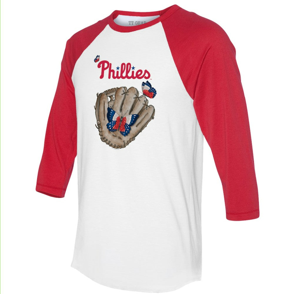 Philadelphia Phillies Tiny Turnip Unisex Butterfly Glove 3/4-Sleeve Raglan T-Shirt - MLB
