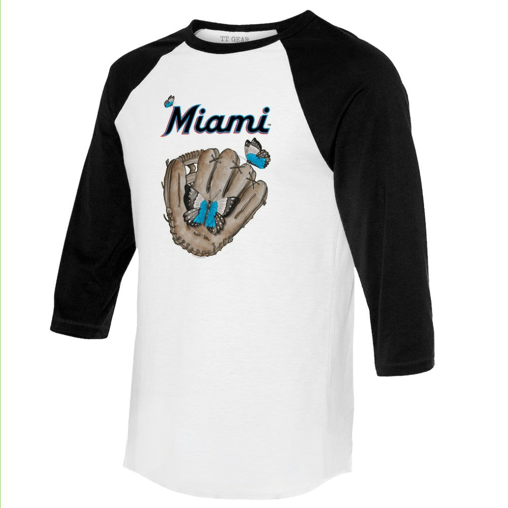 Miami Marlins Tiny Turnip Unisex Butterfly Glove 3/4-Sleeve Raglan T-Shirt - MLB