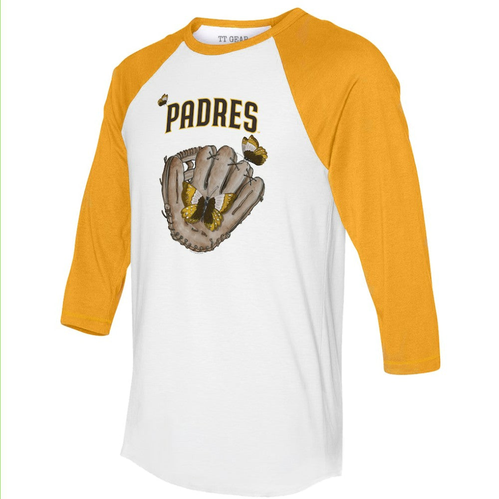 San Diego Padres Tiny Turnip Unisex Butterfly Glove 3/4-Sleeve Raglan T-Shirt - MLB