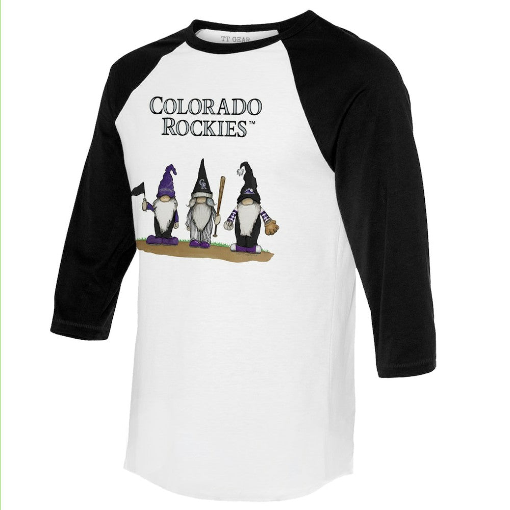 Colorado Rockies Tiny Turnip Unisex Gnomes 3/4-Sleeve Raglan T-Shirt - MLB