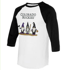 Colorado Rockies Tiny Turnip Unisex Gnomes 3/4-Sleeve Raglan T-Shirt - MLB