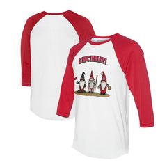 Cincinnati Reds Tiny Turnip Unisex Gnomes 3/4-Sleeve Raglan T-Shirt - MLB