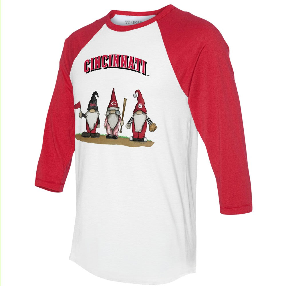 Cincinnati Reds Tiny Turnip Unisex Gnomes 3/4-Sleeve Raglan T-Shirt - MLB