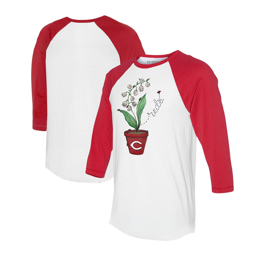 Cincinnati Reds Tiny Turnip Unisex Lilies & Ladybugs 3/4-Sleeve Raglan T-Shirt - MLB