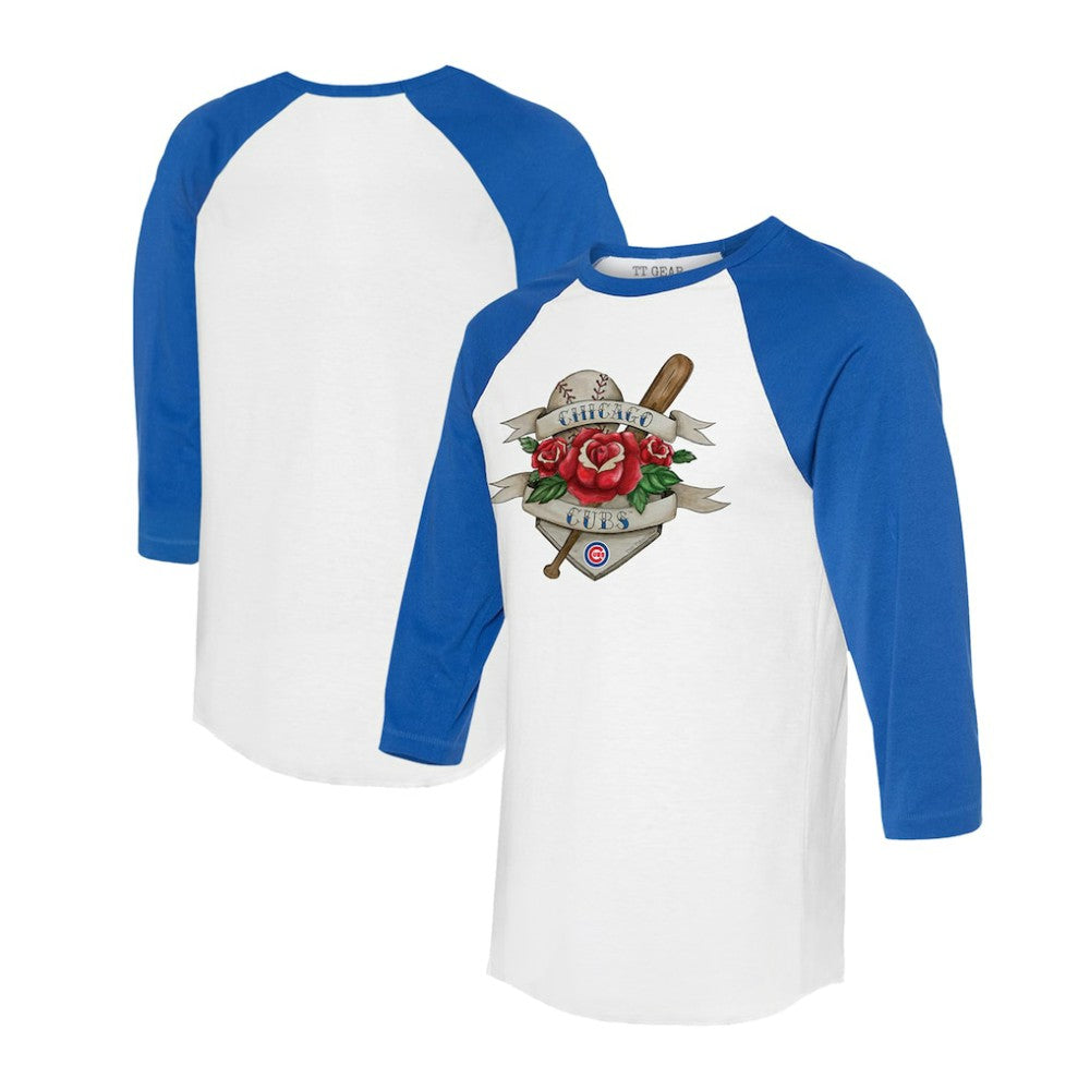 Chicago Cubs Tiny Turnip Unisex Tattoo Rose 3/4-Sleeve Raglan T-Shirt - MLB