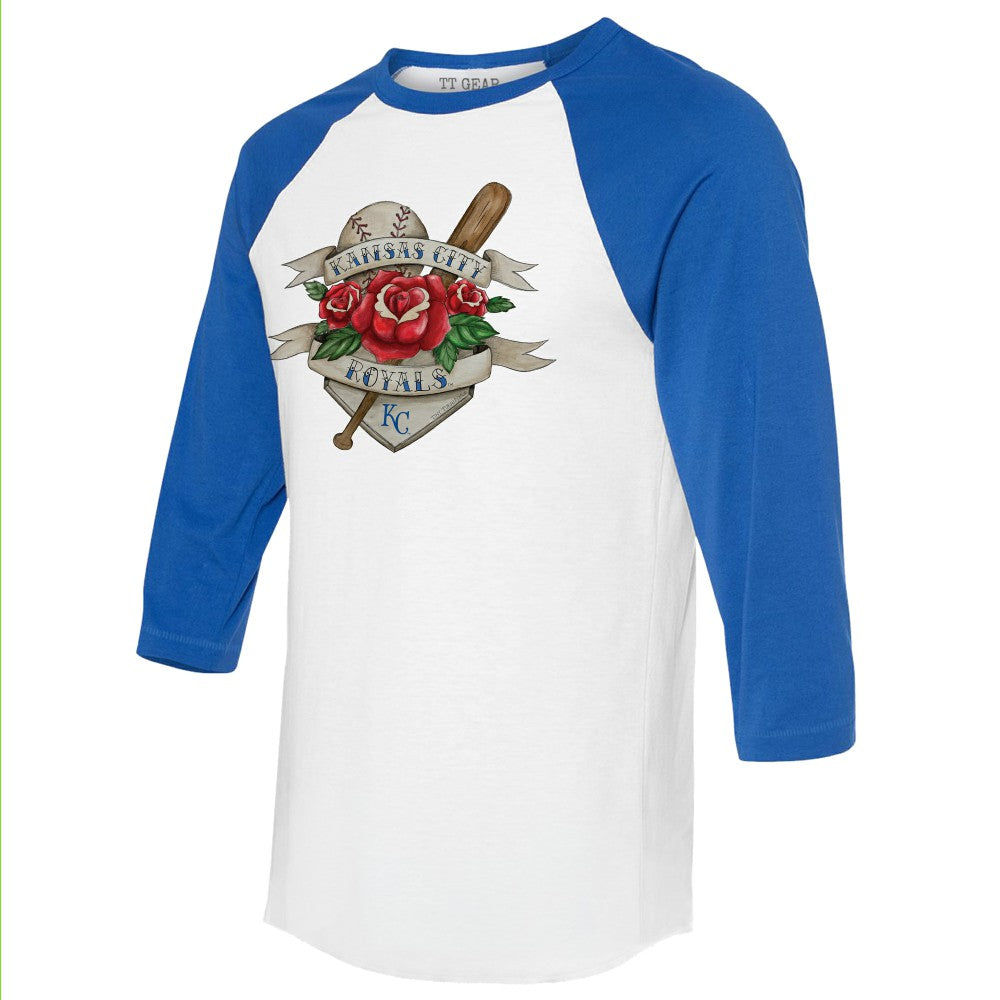 Kansas City Royals Tiny Turnip Unisex Tattoo Rose 3/4-Sleeve Raglan T-Shirt - MLB