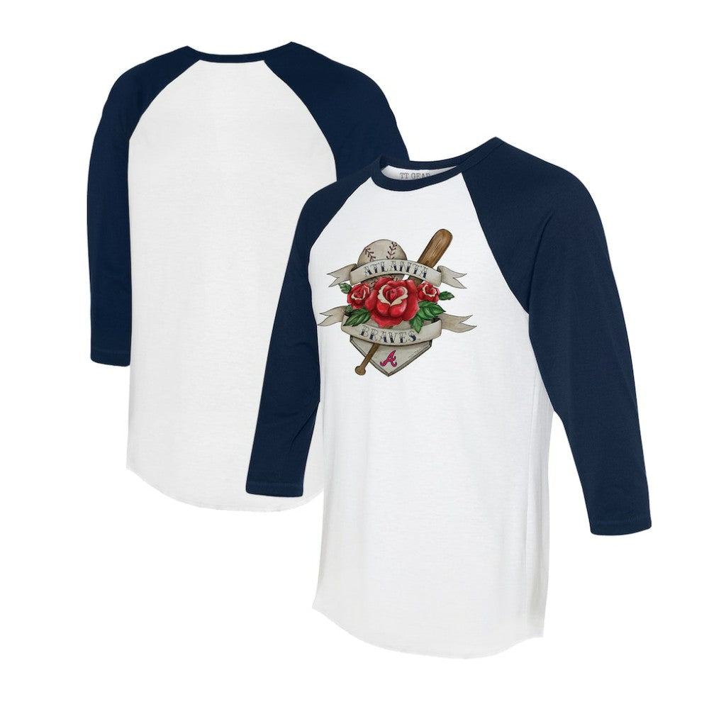 Atlanta Braves Tiny Turnip Unisex Tattoo Rose 3/4-Sleeve Raglan T-Shirt - MLB