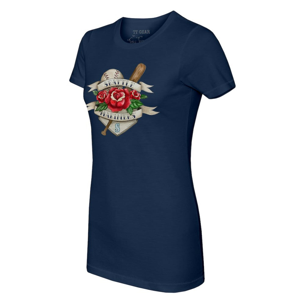 Seattle Mariners Tiny Turnip Women's Tattoo Rose T-Shirt - MLB