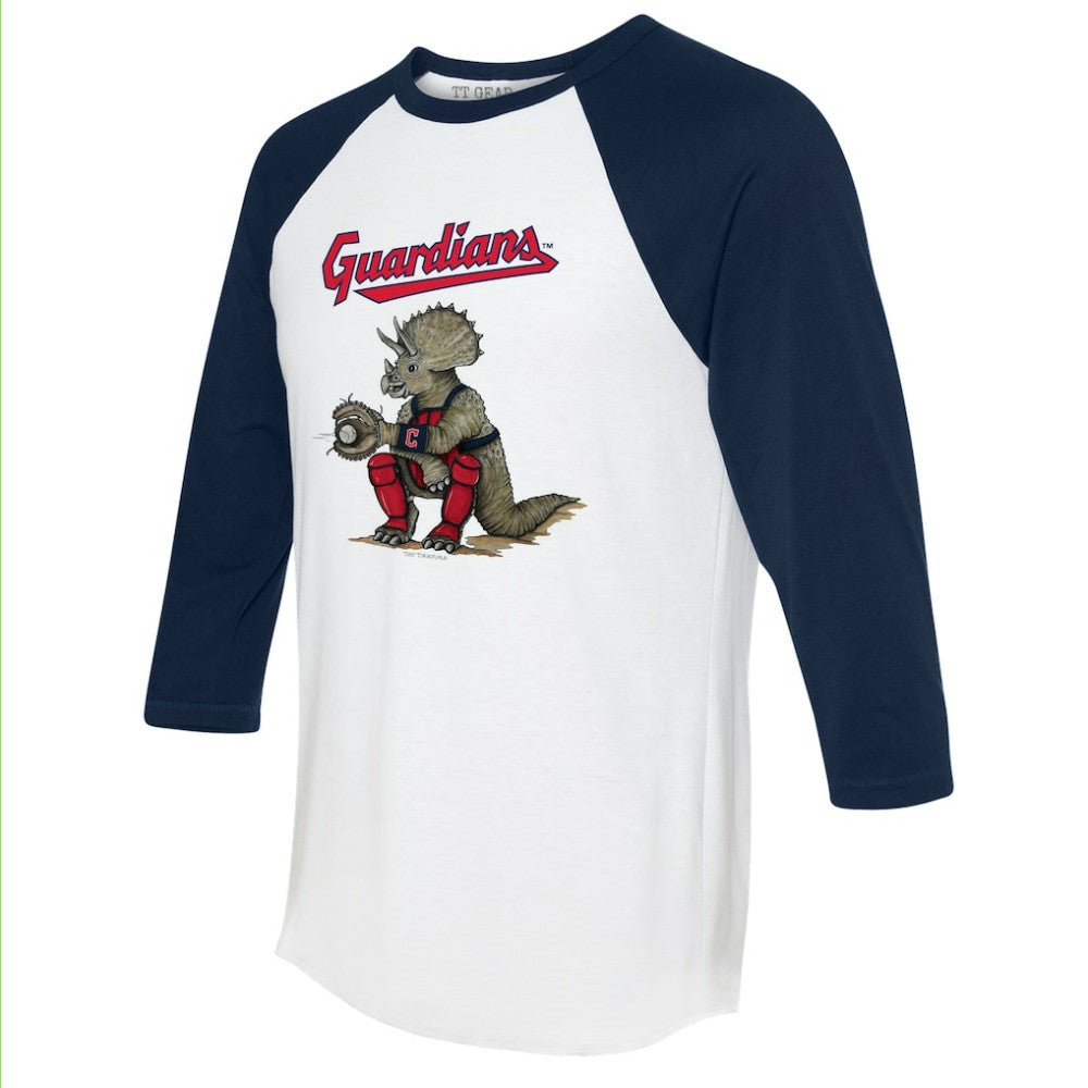 Cleveland Guardians Tiny Turnip Unisex Triceratops 3/4-Sleeve Raglan T-Shirt - MLB