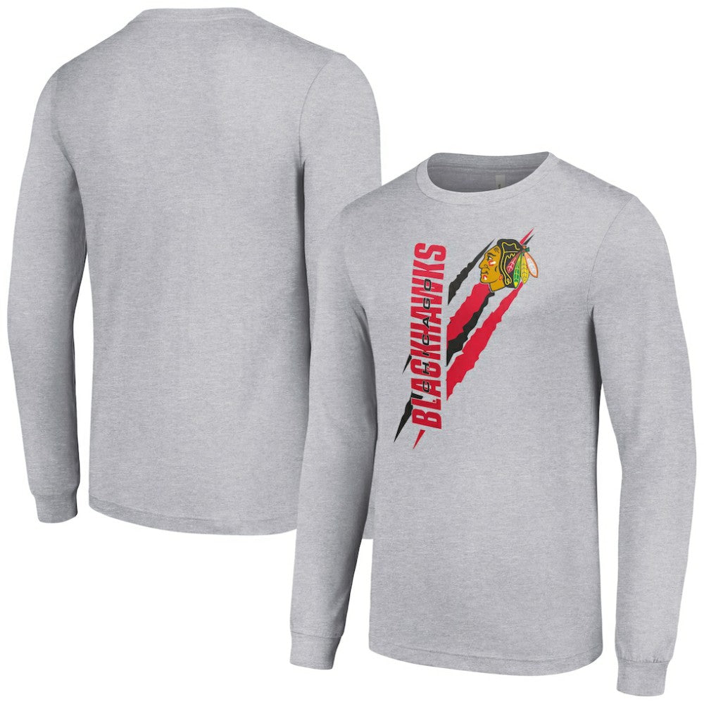 Chicago Blackhawks Starter Color Scratch Long-Sleeve T-Shirt - Heather Gray - NHL