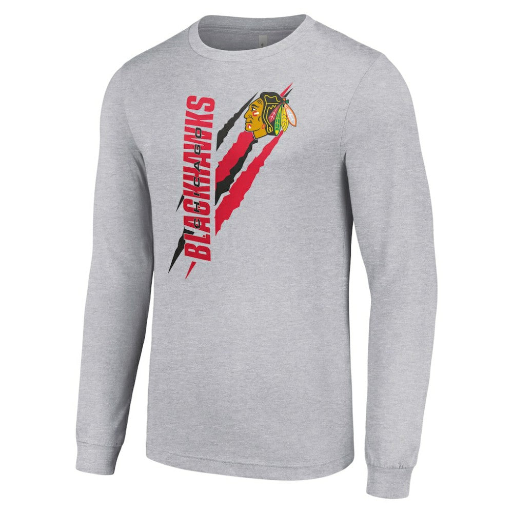Chicago Blackhawks Starter Color Scratch Long-Sleeve T-Shirt - Heather Gray - NHL