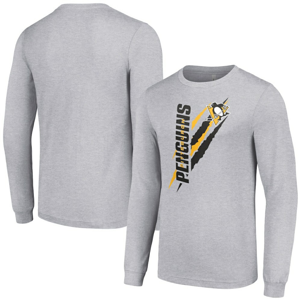 Pittsburgh Penguins Starter Color Scratch Long-Sleeve T-Shirt - Heather Gray - NHL