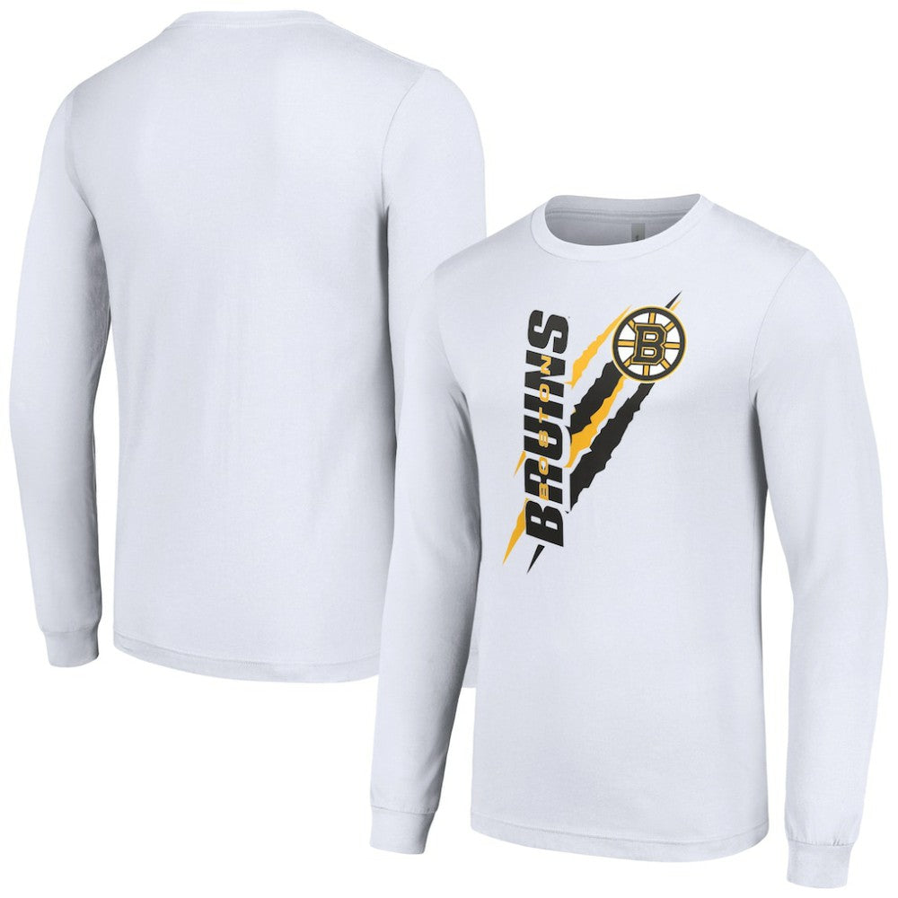Boston Bruins Starter Color Scratch Long-Sleeve T-Shirt - White - NHL