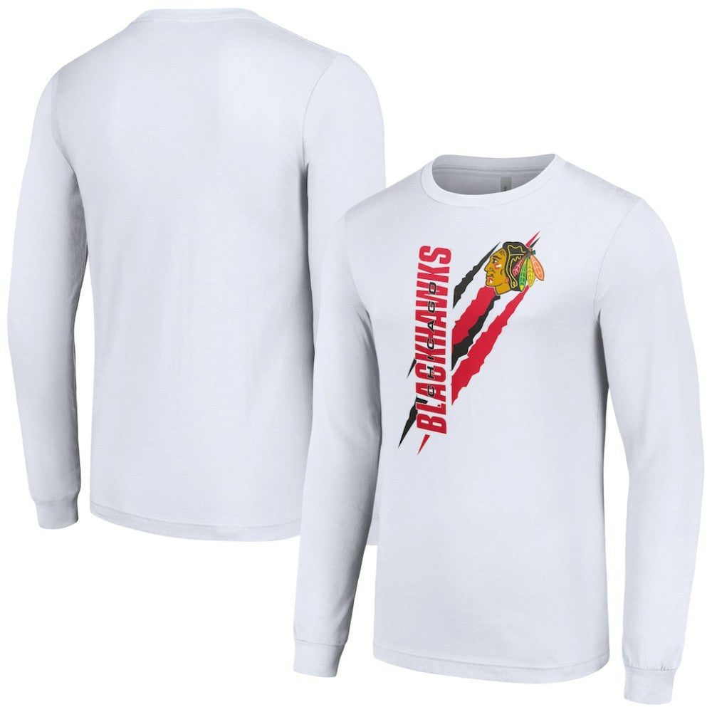Chicago Blackhawks Starter Color Scratch Long-Sleeve T-Shirt - White - NHL