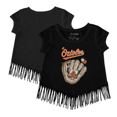 Baltimore Orioles Tiny Turnip Girls Youth Butterfly Glove Fringe T-Shirt - MLB