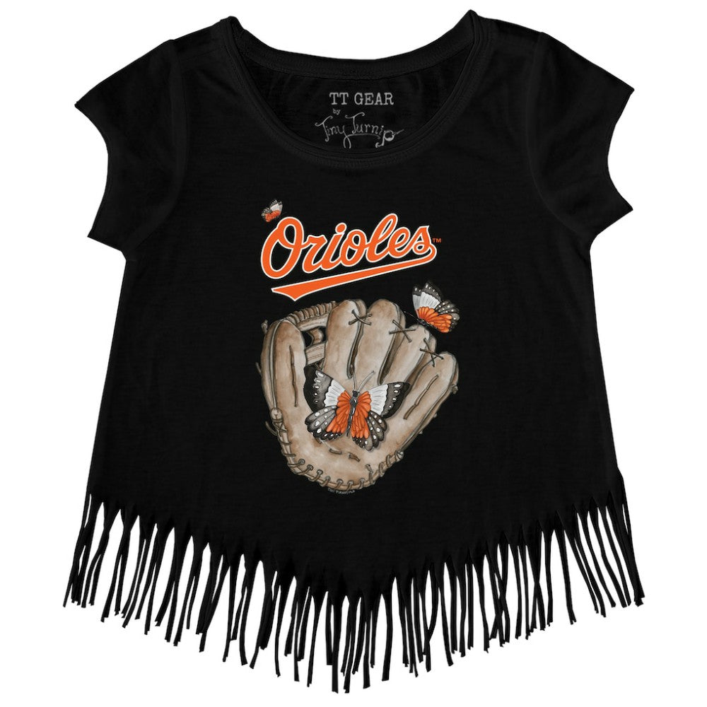 Baltimore Orioles Tiny Turnip Girls Youth Butterfly Glove Fringe T-Shirt - MLB