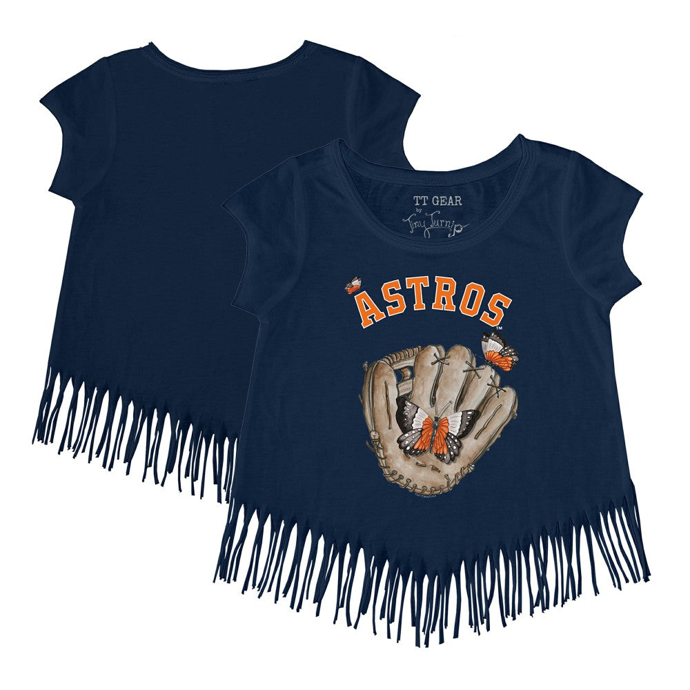 Houston Astros Tiny Turnip Girls Youth Butterfly Glove Fringe T-Shirt - MLB