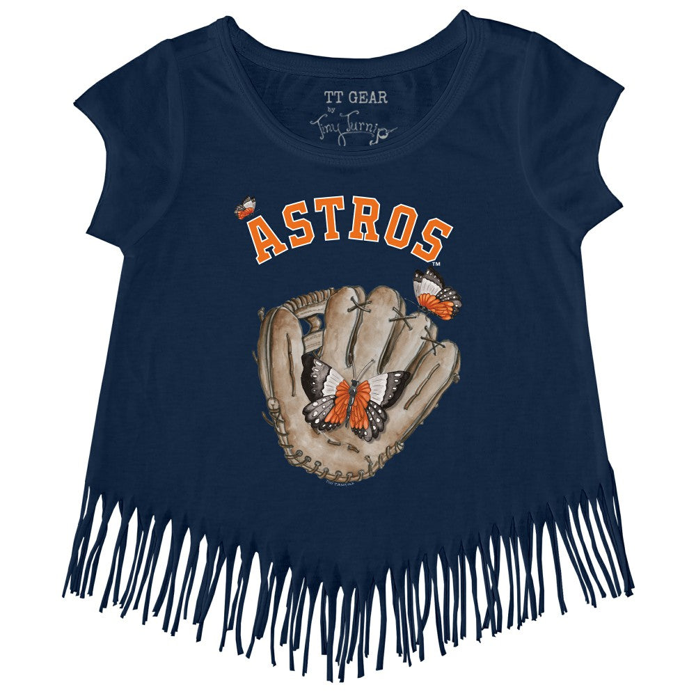 Houston Astros Tiny Turnip Girls Youth Butterfly Glove Fringe T-Shirt - MLB