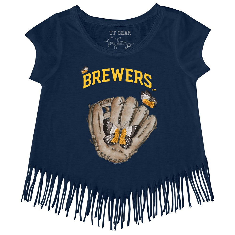 Milwaukee Brewers Tiny Turnip Girls Youth Butterfly Glove Fringe T-Shirt - MLB
