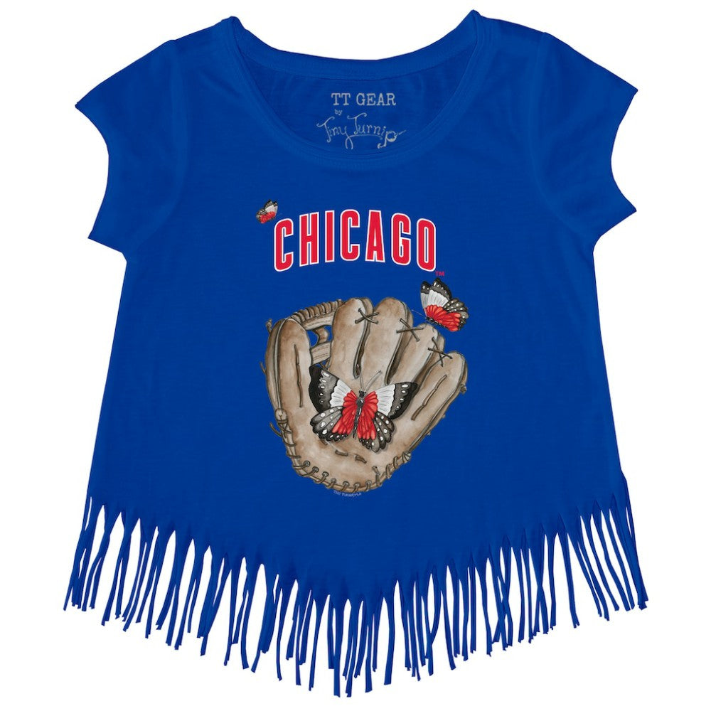 Chicago Cubs Tiny Turnip Girls Youth Butterfly Glove Fringe T-Shirt - MLB