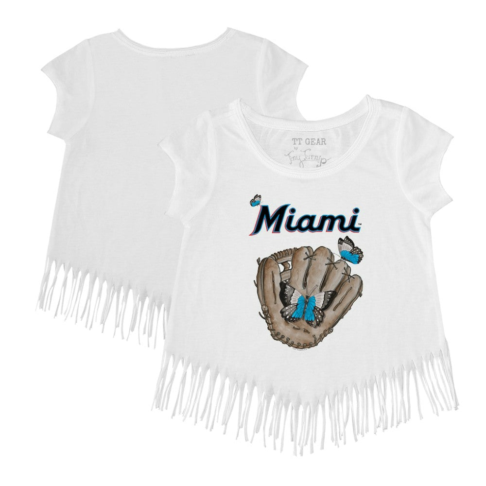 Miami Marlins Tiny Turnip Girls Youth Butterfly Glove Fringe T-Shirt - MLB