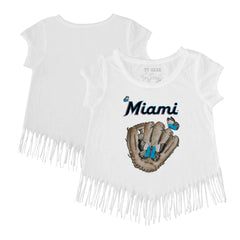 Miami Marlins Tiny Turnip Girls Youth Butterfly Glove Fringe T-Shirt - MLB