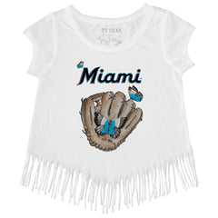 Miami Marlins Tiny Turnip Girls Youth Butterfly Glove Fringe T-Shirt - MLB