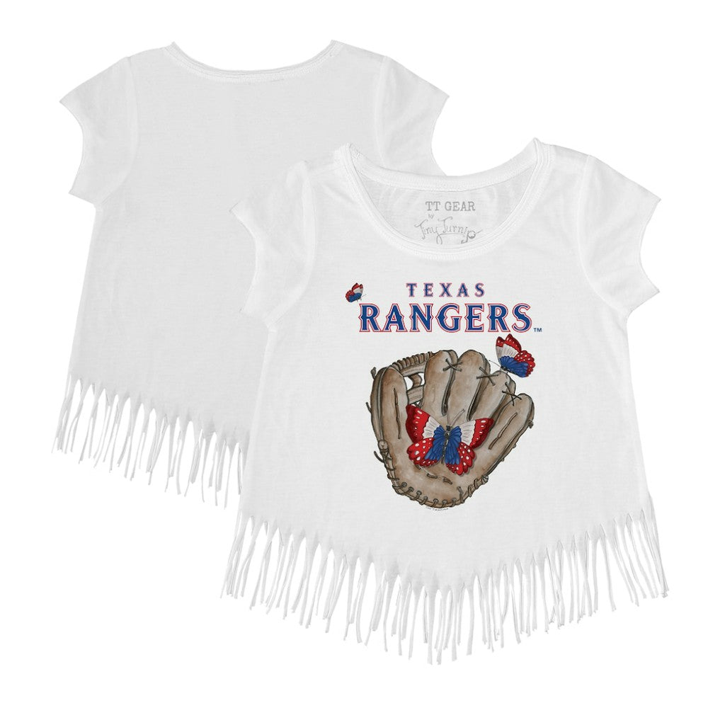 Texas Rangers Tiny Turnip Girls Youth Butterfly Glove Fringe T-Shirt - MLB