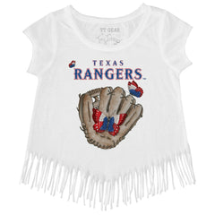 Texas Rangers Tiny Turnip Girls Youth Butterfly Glove Fringe T-Shirt - MLB