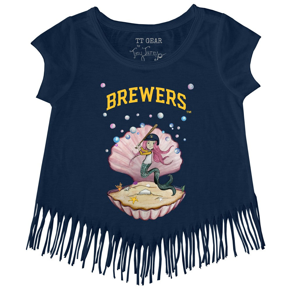 Milwaukee Brewers Tiny Turnip Girls Youth Mermaid Fringe T-Shirt - MLB