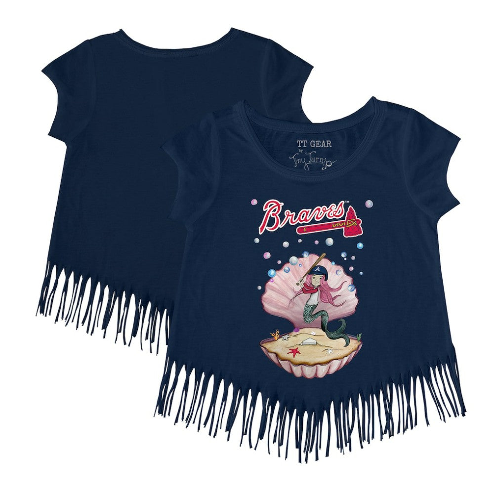 Atlanta Braves Tiny Turnip Girls Youth Mermaid Fringe T-Shirt - MLB