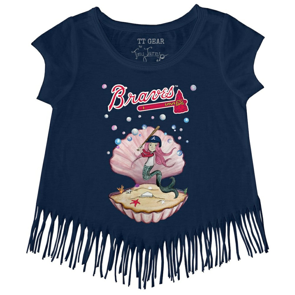 Atlanta Braves Tiny Turnip Girls Youth Mermaid Fringe T-Shirt - MLB