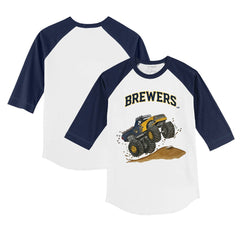 Milwaukee Brewers Tiny Turnip Youth Monster Truck 3/4-Sleeve Raglan T-Shirt - MLB