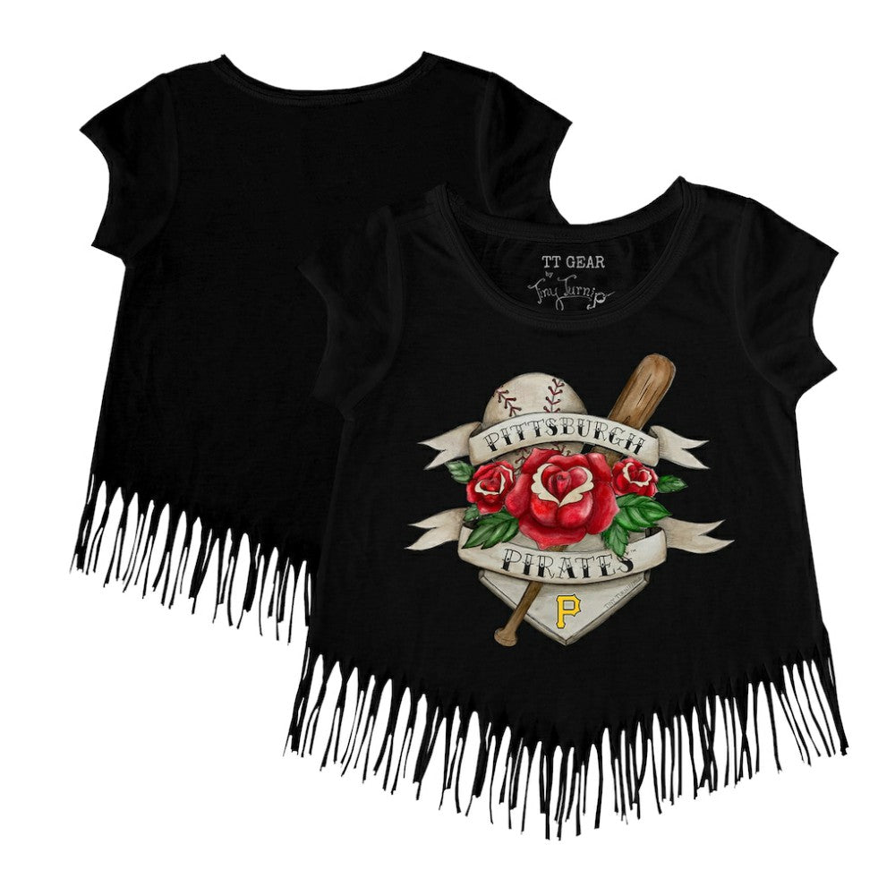 Pittsburgh Pirates Tiny Turnip Girls Youth Tattoo Rose Fringe T-Shirt - MLB