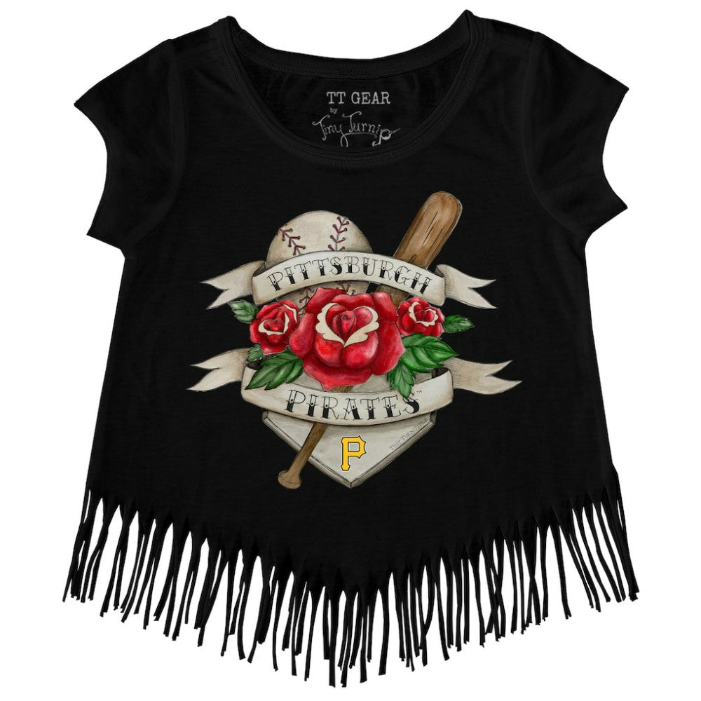 Pittsburgh Pirates Tiny Turnip Girls Youth Tattoo Rose Fringe T-Shirt - MLB