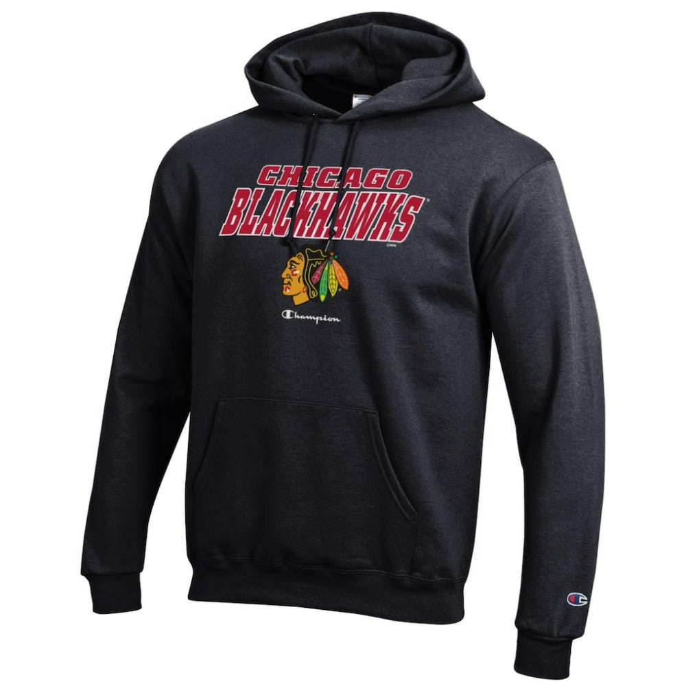 Chicago Blackhawks Champion Eco Powerblend Pullover Hoodie - Black - NHL