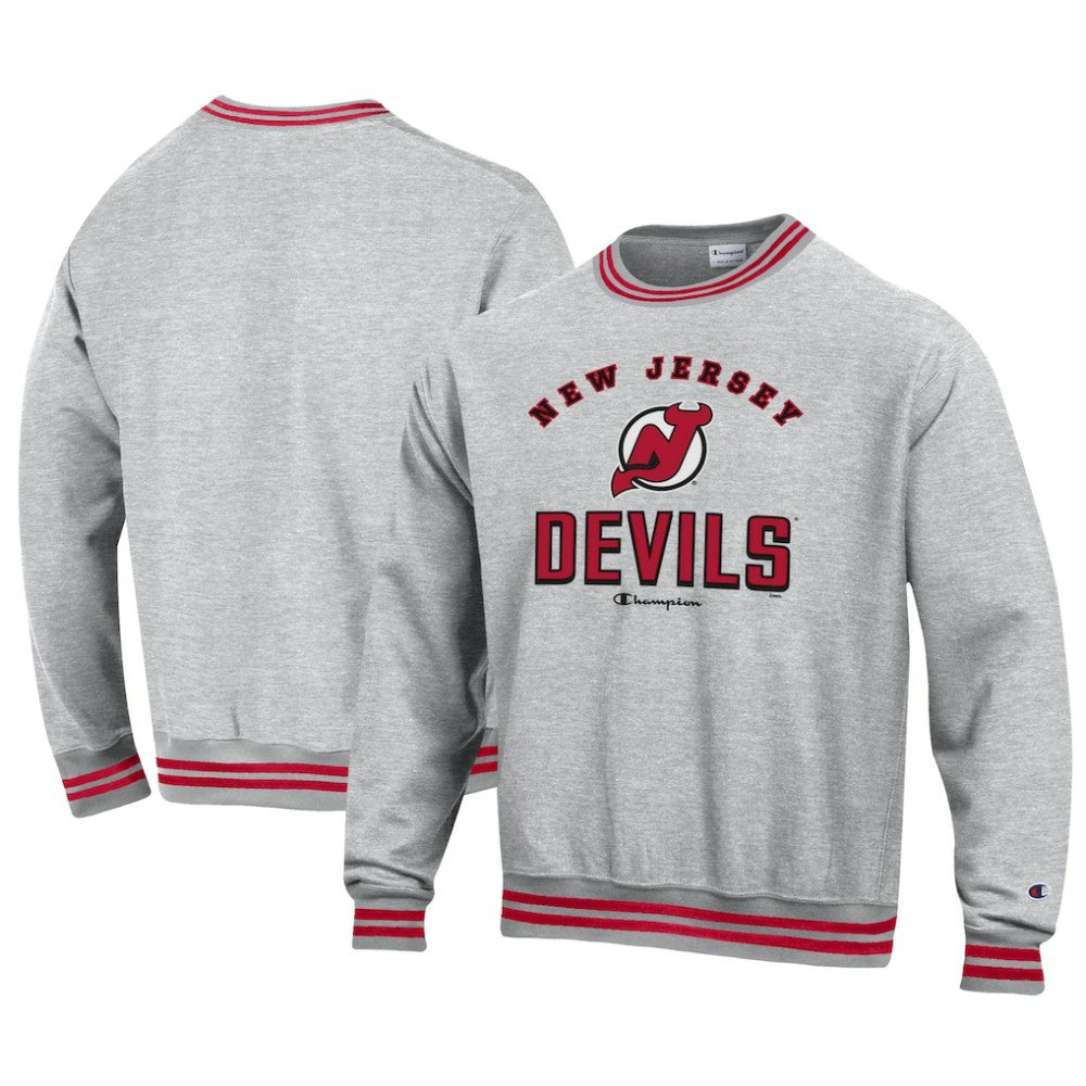 New Jersey Devils Champion Reverse Weave Yarn Dye Pullover Sweatshirt - Heather Gray - NHL