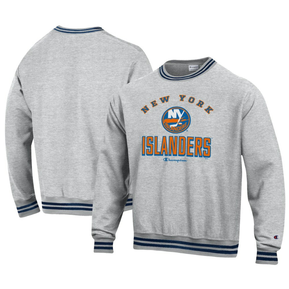 New York Islanders Champion Reverse Weave Yarn Dye Pullover Sweatshirt - Heather Gray - NHL