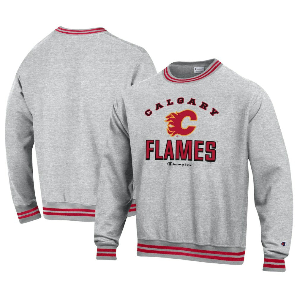 Calgary Flames Champion Reverse Weave Yarn Dye Pullover Sweatshirt - Heather Gray - NHL