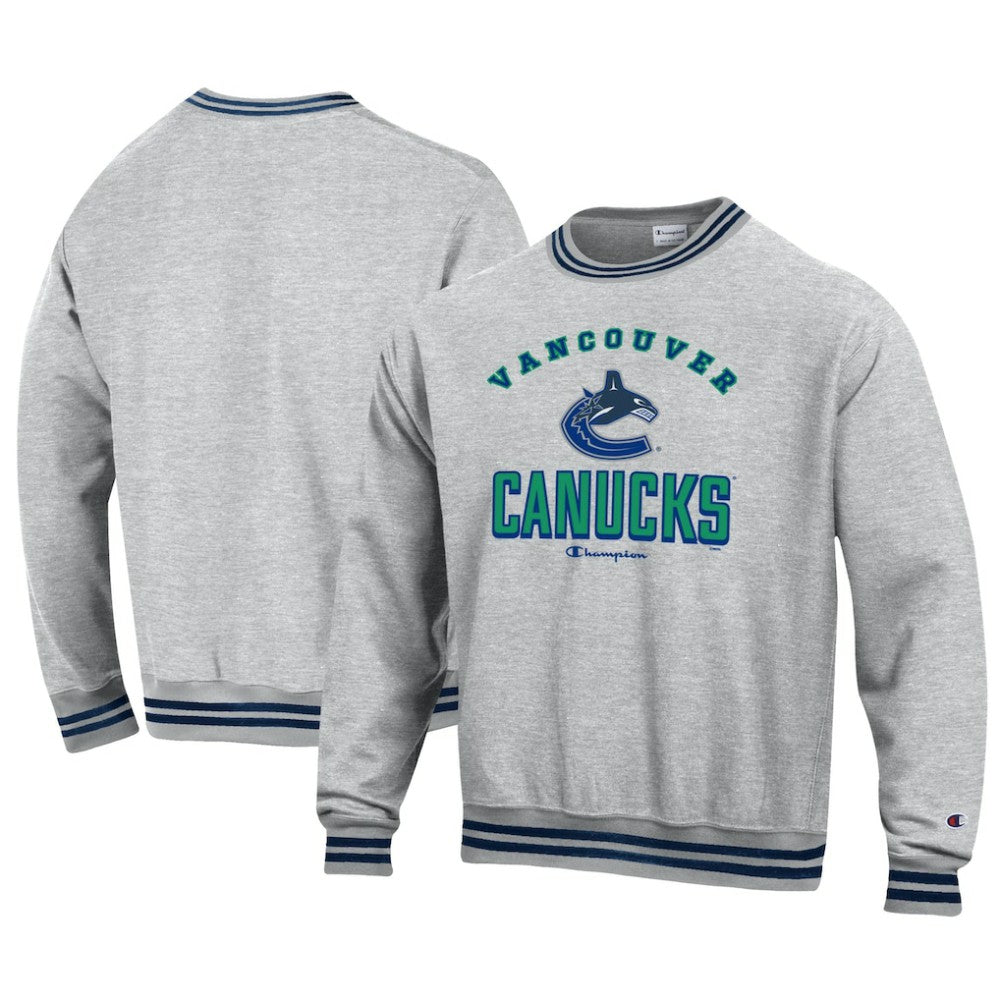 Vancouver Canucks Champion Reverse Weave Yarn Dye Pullover Sweatshirt - Heather Gray - NHL