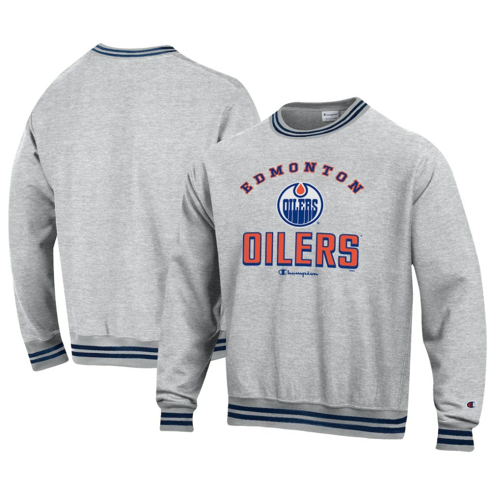 Edmonton Oilers Champion Reverse Weave Yarn Dye Pullover Sweatshirt - Heather Gray - NHL